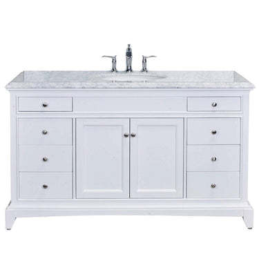 Eviva Elite Stamford 60″ White Single Sink Bathroom Vanity w/ Double Ogee Edge White Carrara Top Vanity Eviva